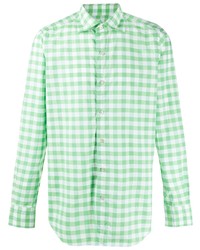 Camicia a maniche lunghe a quadretti bianca e verde di Finamore 1925 Napoli