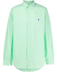 Camicia a maniche lunghe a quadretti bianca e verde di Polo Ralph Lauren
