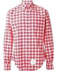 Camicia a maniche lunghe a quadretti rossa e bianca di Thom Browne