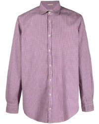 Camicia a maniche lunghe a quadretti viola melanzana di Massimo Alba