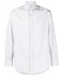 Camicia a maniche lunghe a quadri bianca di Brunello Cucinelli