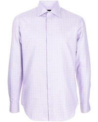 Camicia a maniche lunghe a quadri viola chiaro di Giorgio Armani