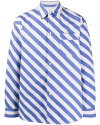 Camicia a maniche lunghe a righe orizzontali bianca e blu di Marni