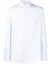 Camicia a maniche lunghe a righe verticali azzurra di Brunello Cucinelli