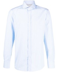 Camicia a maniche lunghe a righe verticali azzurra di Brunello Cucinelli