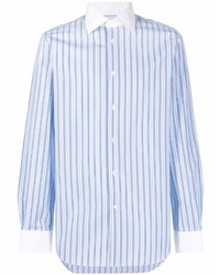 Camicia a maniche lunghe a righe verticali azzurra di Corneliani