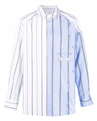 Camicia a maniche lunghe a righe verticali azzurra di Feng Chen Wang