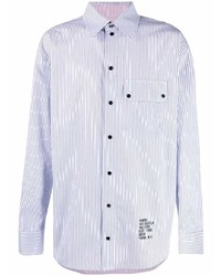 Camicia a maniche lunghe a righe verticali azzurra di Helmut Lang