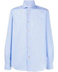 Camicia a maniche lunghe a righe verticali azzurra di Kiton