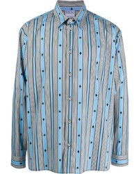 Camicia a maniche lunghe a righe verticali azzurra di Marcelo Burlon County of Milan