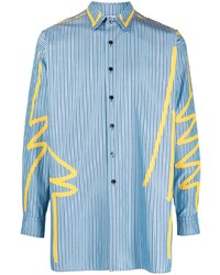 Camicia a maniche lunghe a righe verticali azzurra di Moschino