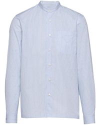 Camicia a maniche lunghe a righe verticali azzurra di Prada