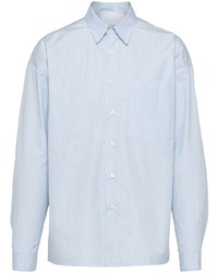 Camicia a maniche lunghe a righe verticali azzurra di Prada