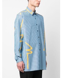 Camicia a maniche lunghe a righe verticali azzurra di Moschino