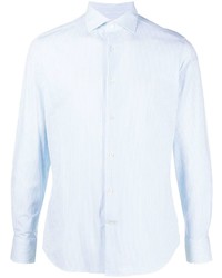 Camicia a maniche lunghe a righe verticali azzurra di Traiano Milano
