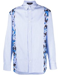 Camicia a maniche lunghe a righe verticali azzurra di Versace
