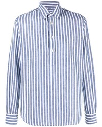 Camicia a maniche lunghe a righe verticali bianca e blu scuro di Aspesi