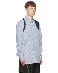 Camicia a maniche lunghe a righe verticali bianca e blu scuro di Alexander McQueen