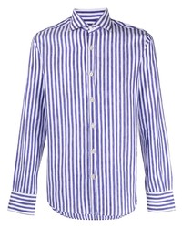 Camicia a maniche lunghe a righe verticali bianca e blu scuro di Canali