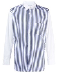 Camicia a maniche lunghe a righe verticali bianca e blu scuro di Comme Des Garcons SHIRT