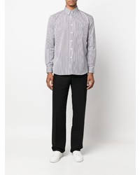 Camicia a maniche lunghe a righe verticali bianca e blu scuro di Saint Laurent