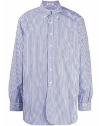 Camicia a maniche lunghe a righe verticali bianca e blu scuro di Engineered Garments