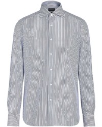Camicia a maniche lunghe a righe verticali bianca e blu scuro di Ermenegildo Zegna