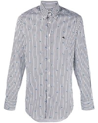 Camicia a maniche lunghe a righe verticali bianca e blu scuro di Etro