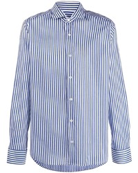 Camicia a maniche lunghe a righe verticali bianca e blu scuro di Fedeli