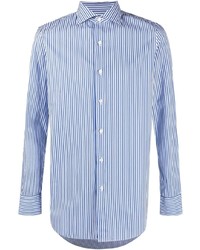 Camicia a maniche lunghe a righe verticali bianca e blu scuro di Finamore 1925 Napoli