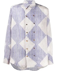Camicia a maniche lunghe a righe verticali bianca e blu scuro di Giorgio Armani
