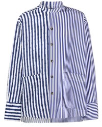 Camicia a maniche lunghe a righe verticali bianca e blu scuro di Greg Lauren X Paul & Shark