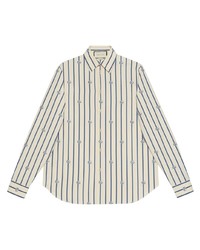 Camicia a maniche lunghe a righe verticali bianca e blu scuro di Gucci