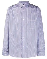 Camicia a maniche lunghe a righe verticali bianca e blu scuro di Junya Watanabe MAN