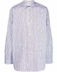 Camicia a maniche lunghe a righe verticali bianca e blu scuro di Junya Watanabe