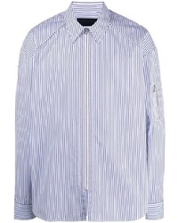 Camicia a maniche lunghe a righe verticali bianca e blu scuro di Juun.J