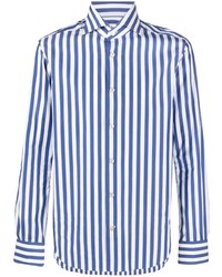 Camicia a maniche lunghe a righe verticali bianca e blu scuro di Kiton