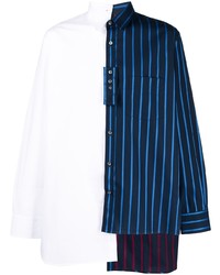 Camicia a maniche lunghe a righe verticali bianca e blu scuro di Lanvin