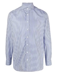 Camicia a maniche lunghe a righe verticali bianca e blu scuro di Lardini