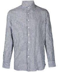 Camicia a maniche lunghe a righe verticali bianca e blu scuro di Lardini