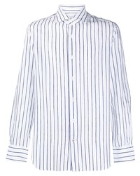 Camicia a maniche lunghe a righe verticali bianca e blu scuro di Mazzarelli