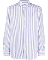 Camicia a maniche lunghe a righe verticali bianca e blu scuro di Mazzarelli