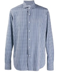 Camicia a maniche lunghe a righe verticali bianca e blu scuro di Orian