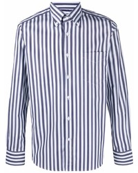 Camicia a maniche lunghe a righe verticali bianca e blu scuro di Orian
