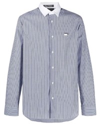 Camicia a maniche lunghe a righe verticali bianca e blu scuro di Philipp Plein