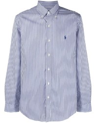 Camicia a maniche lunghe a righe verticali bianca e blu scuro di Ralph Lauren Collection