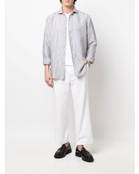 Camicia a maniche lunghe a righe verticali bianca e blu scuro di Barba