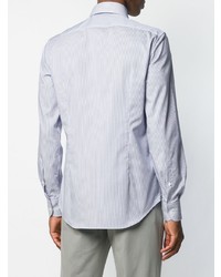 Camicia a maniche lunghe a righe verticali bianca e blu scuro di Corneliani