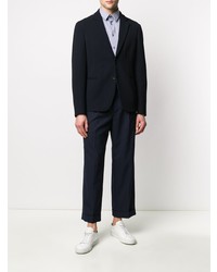 Camicia a maniche lunghe a righe verticali bianca e blu scuro di Giorgio Armani