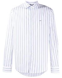 Camicia a maniche lunghe a righe verticali bianca e blu scuro di Sun 68